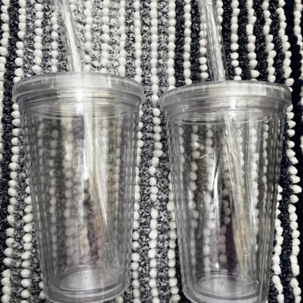 Plastic Tumbler with Straw -2 pack